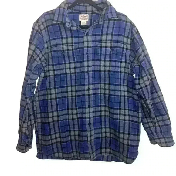 LL Bean Chamois Blue Plaid Flannel Button-Front Shirt Item ID 277981  Men's M - Picture 2 of 5